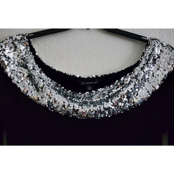 TOP/BLOUSE-INC-INTERNATIONAL CONCEPTS-Black-Silver Sequin Neckline-3/4 Sleeve-XL - Picture 3 of 14